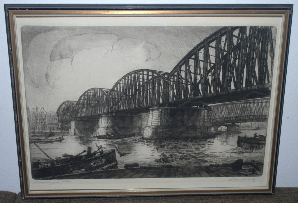 de oude Maasbruggen te Rotterdam - ets uit ca.1925 kopen? Bied vanaf 20!