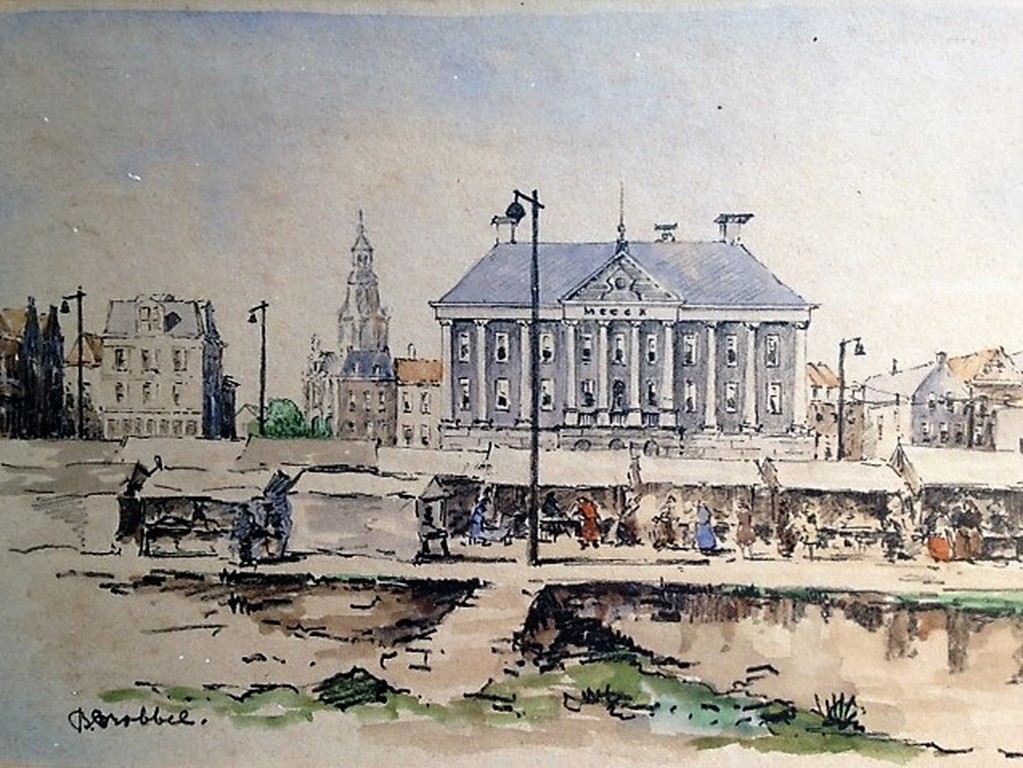 Bob Brobbel - Bob Brobbel (1907-1971) aquarel, Grote Markt Groningen kopen? Bied vanaf 35!