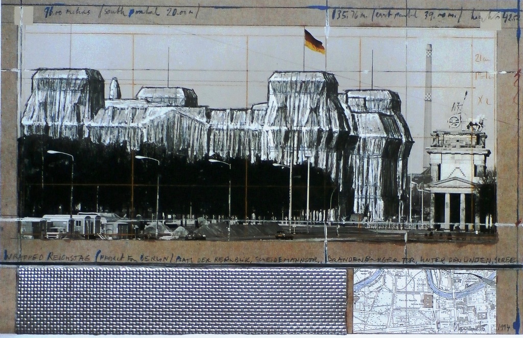 Christo, Wrapped Reichstag, met reliefdruk, zilverfolie verkocht voor € 80!