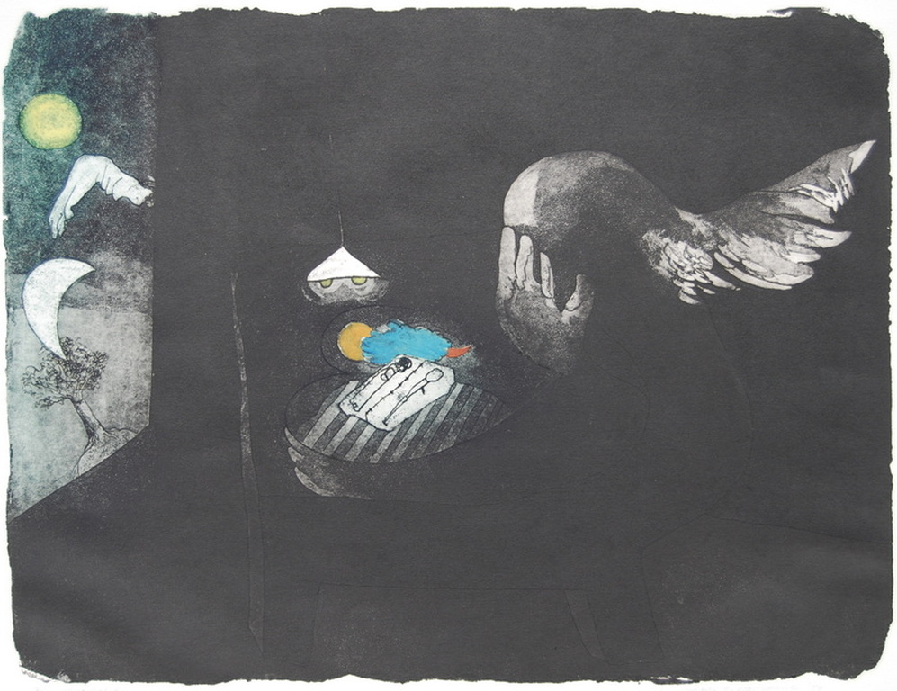 Michel van Overbeeke sleepless ets ingeschilderd oplage 7/50 1994 verkocht voor € 95!