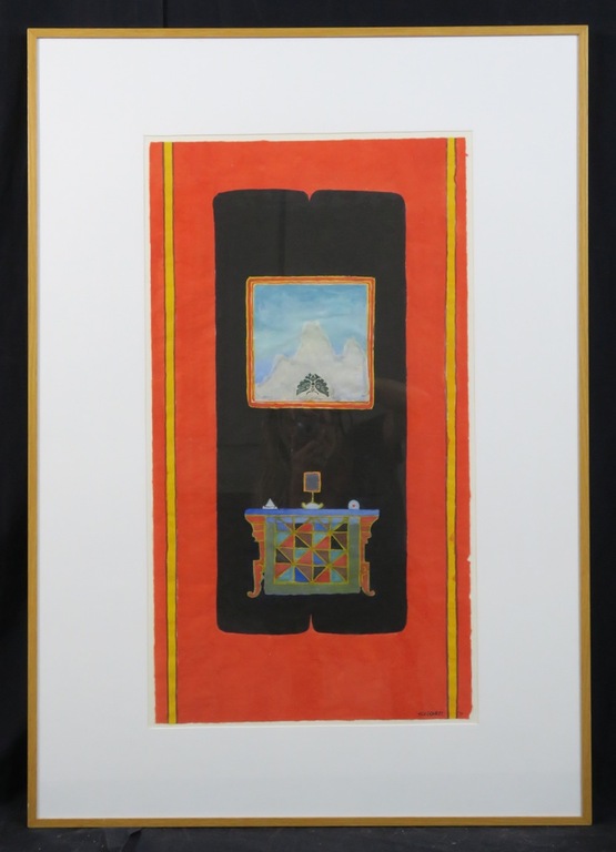 Hans Geernaert: Aquarel en collage, Altar and Butterfly - Ingelijst (groot) kopen? Bied vanaf 1!