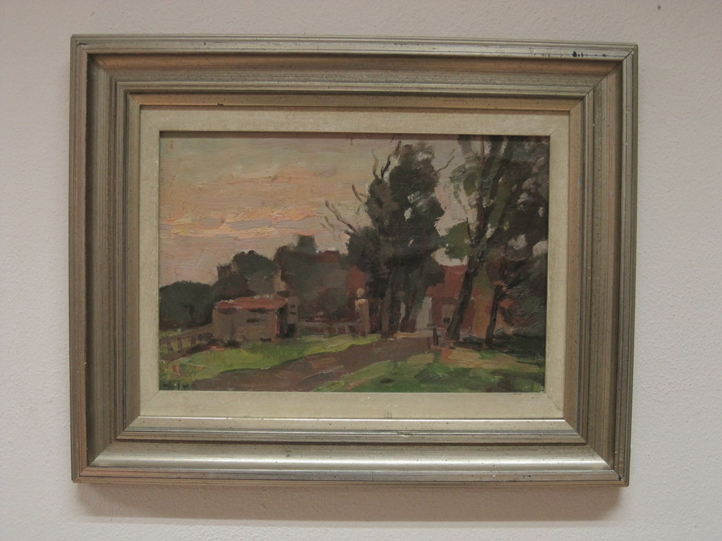 Henk v Leeuwen v.O 1890-1972 "zomeravond te Broeksloot" 1950 gesigneerd kopen? Bied vanaf 1!