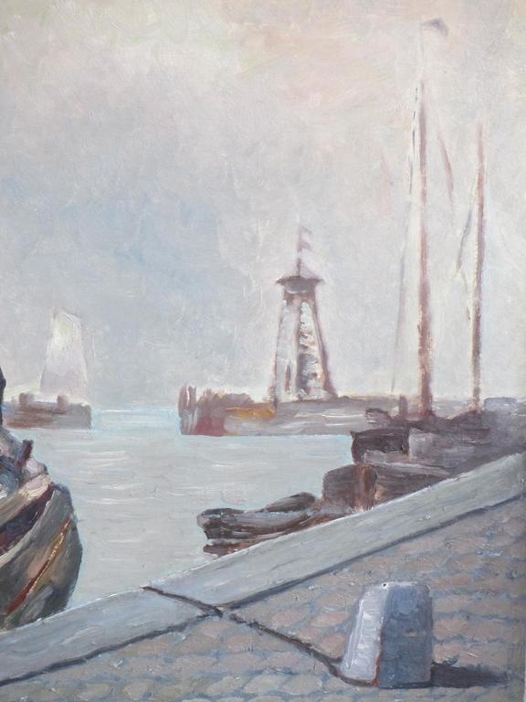 Onbekende kunstenaar, Schepen in vissershaven, Olie op board kopen? Bied vanaf 1!