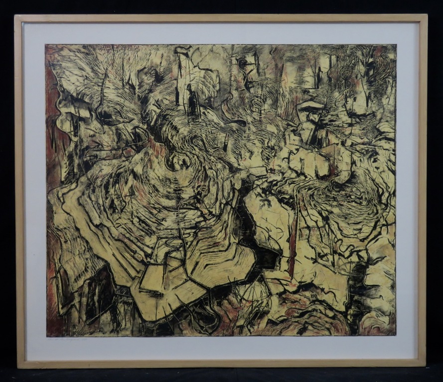 Hans van den Boogaard: Gem. techniek op papier, Zonder titel Nr. 3 - Ingelijst  verkocht voor € 150!