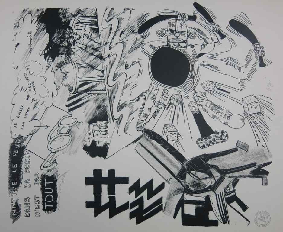 Litho Situationisten 1968: Segui, Le Nezet, Titus Carmel, Mettre le vent..  verkocht voor € 35!