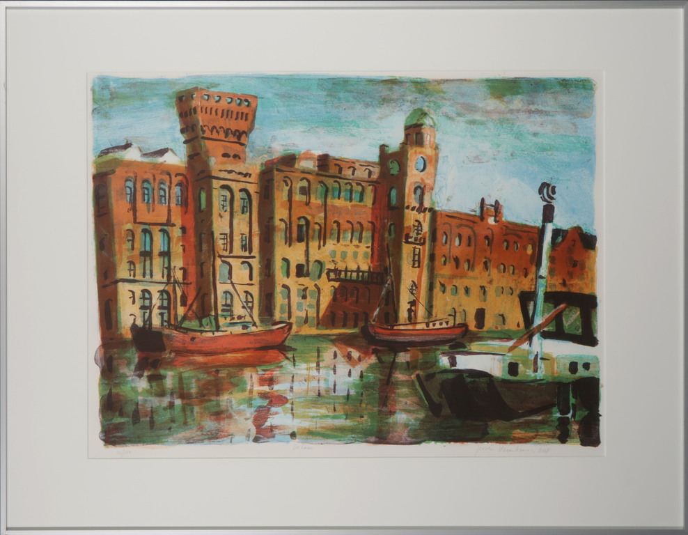 Jeroen Hermkens: Litho, Rijstpellerij Hollandia, Wormer - Ingelijst kopen? Bied vanaf 40!