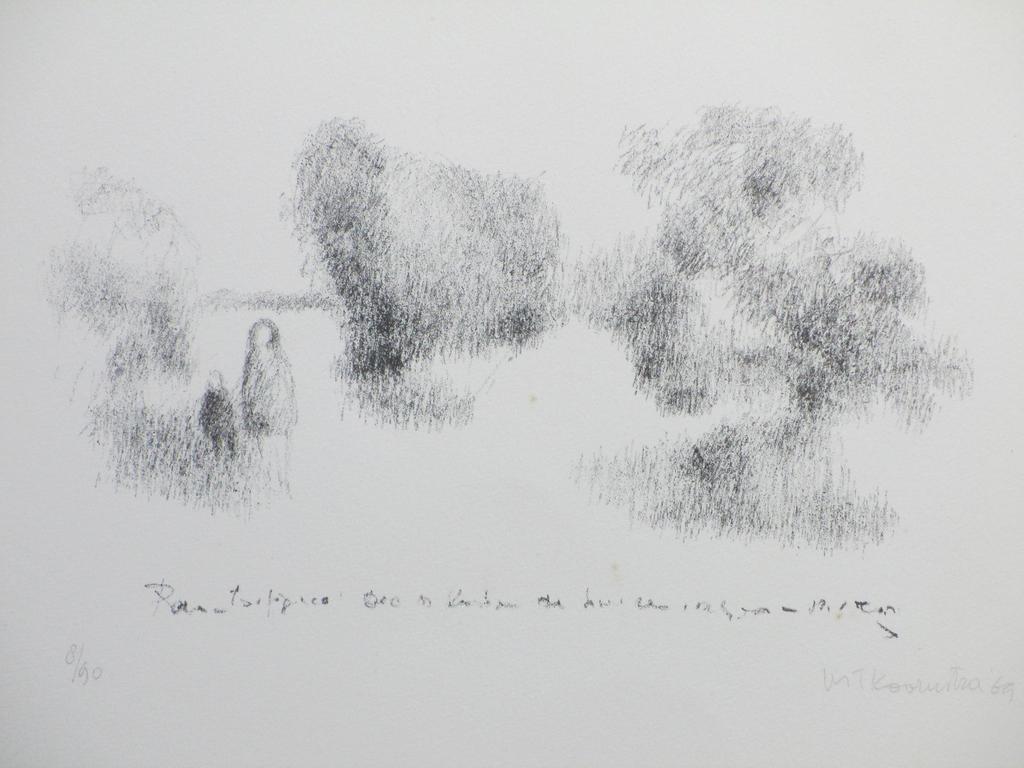 Metten Koornstra, Figuren in surrealistisch landschap, Litho kopen? Bied vanaf 50!