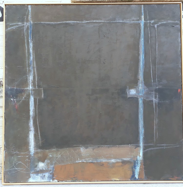 Onbekende kunstenaar, onbekende titel - ca. 1990  (100x100) ingelijst verkocht voor € 55!