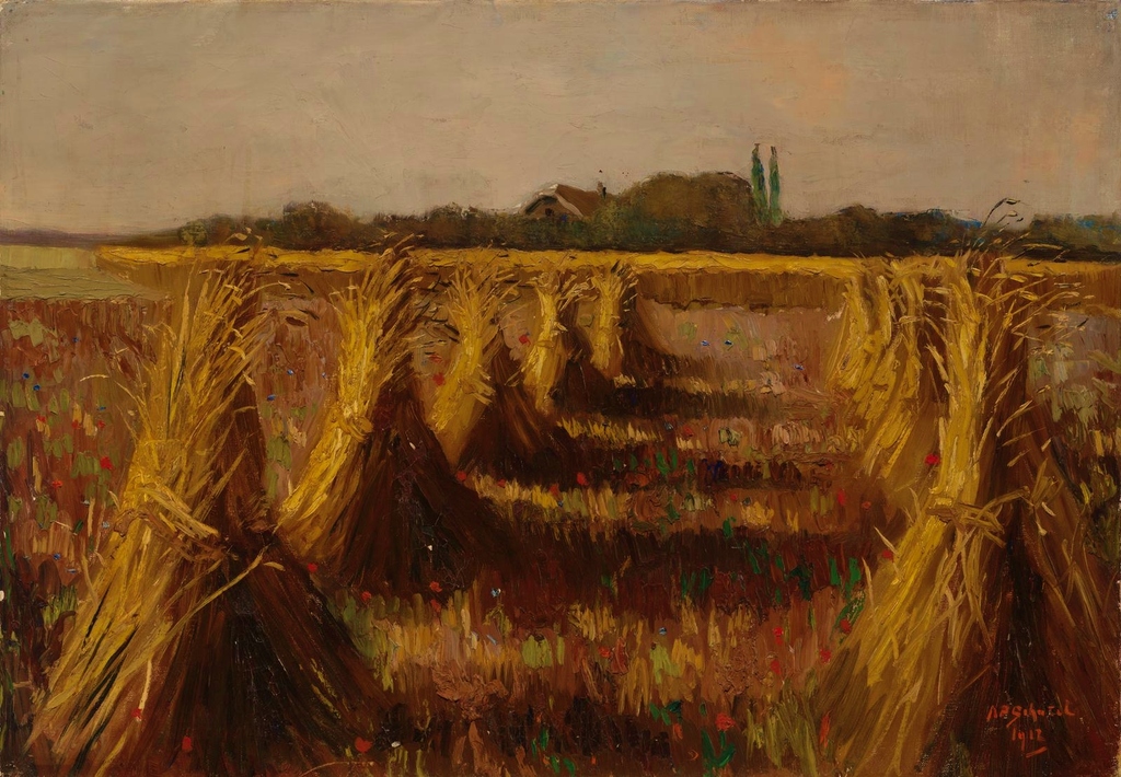 A.P.Schotel.koren schoven.Olieverf op doek,zonder lijst. kopen? Bied vanaf 1100!