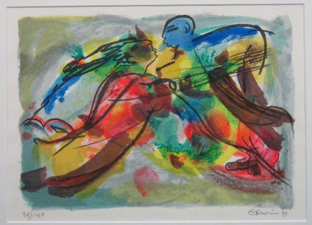 Erwin de Vries: Litho, Zonder titel - Ingelijst verkocht voor € 45!