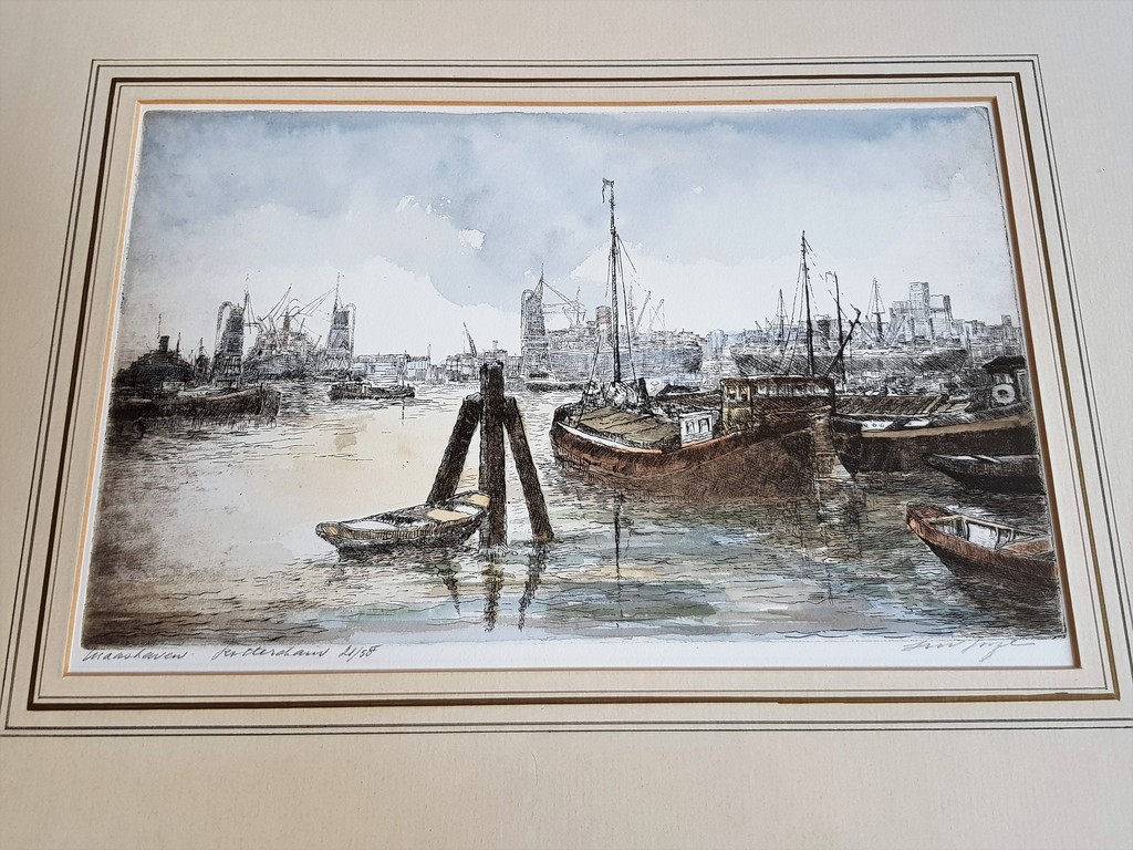 Maashaven Rotterdam - Kleurenets - Gesigneerd  kopen? Bied vanaf 35!