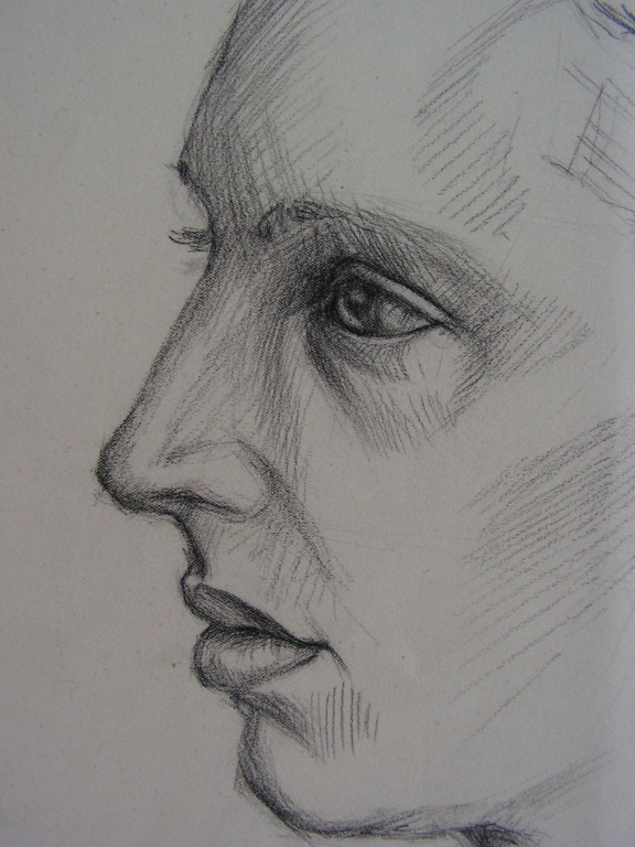 L.Marchand  -  potloodtekening op papier  -  portret kopen? Bied vanaf 1!