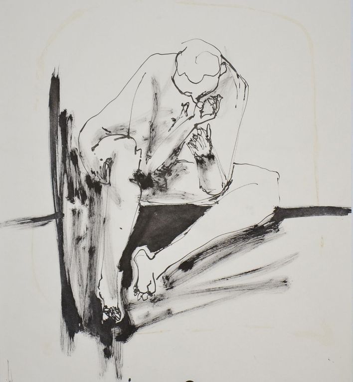 Henk Piek: Penseeltekening. Denkende man kopen? Bied vanaf 1!