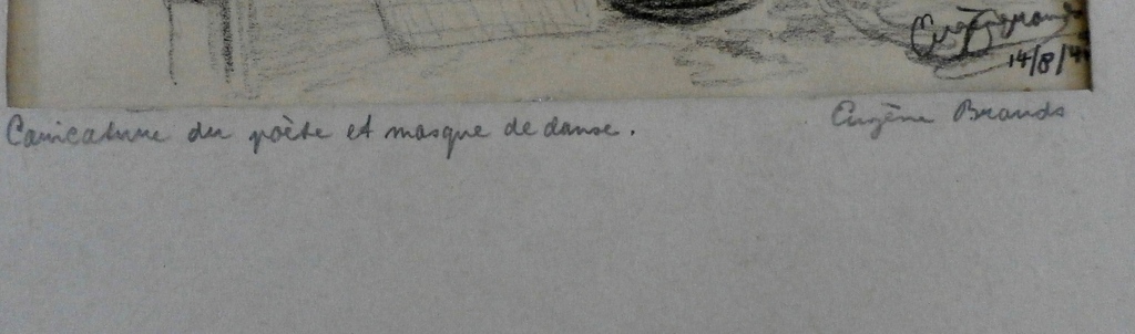 Eugene Brands- potloodtekening: Caricature du poète et masque de danse 1946 kopen? Bied vanaf 795!