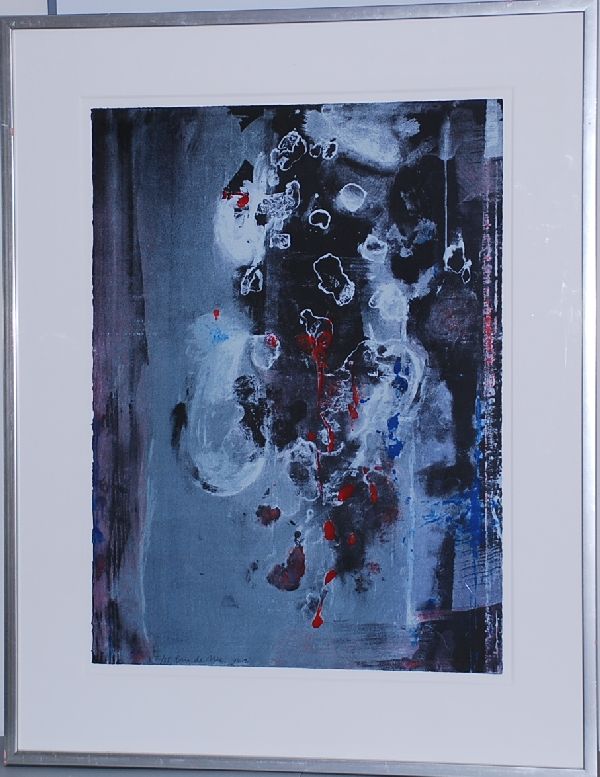 Eric de Nie: Kleurenlitho Abstracte Compositie. Ingelijst verkocht voor € 100!