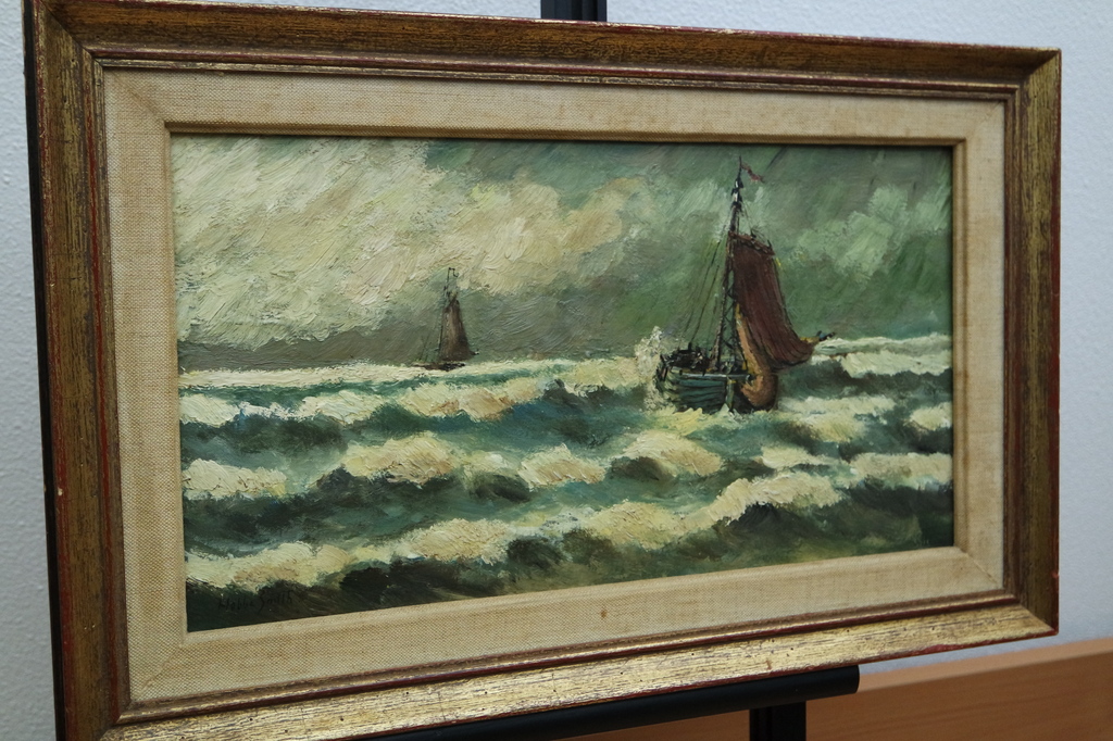 Olieverf op paneel -  zeegezicht met boten - gesigneerd l.o. kopen? Bied vanaf 65!