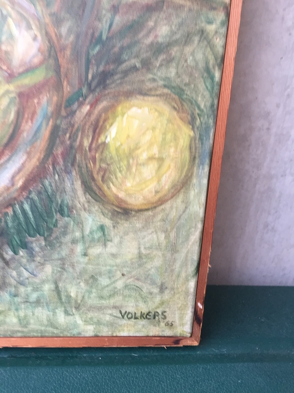 Meinert Volkers - Olieverf op doek 1965 - Stilleven met fruit en campanula’s kopen? Bied vanaf 1!