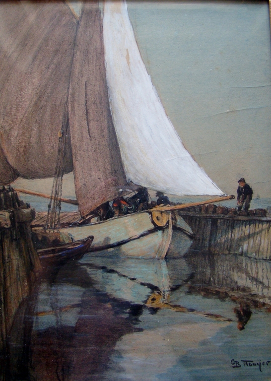 Gijsbert Brand Hooijer (1848-1934) - Botter aan de Zuiderzee - gemengde techniek verkocht voor € 95!