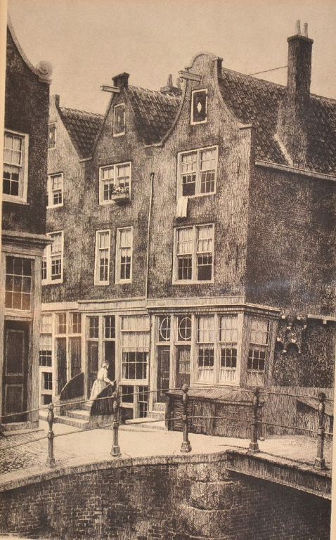 Dirk Harting: Ets. Grachtenpanden Amsterdam. Ingelijst verkocht voor € 36!