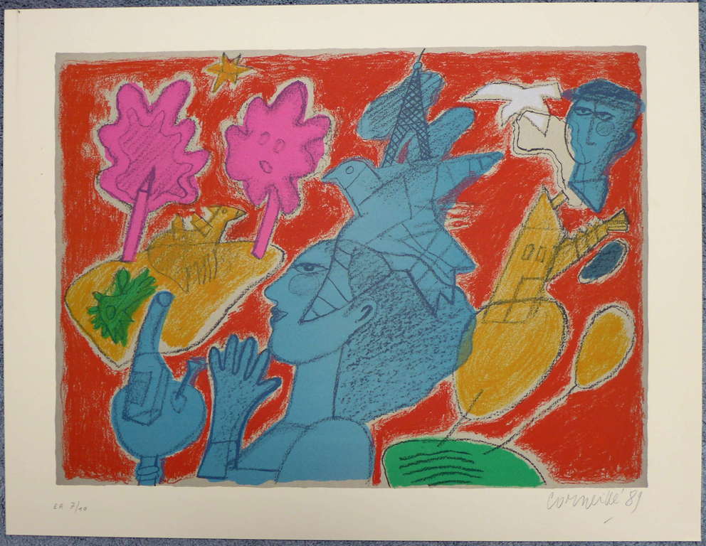 Corneille, litho uit 1989, gesigneerd met potlood, uit: la chanson du mal-aimé.  verkocht voor € 175!