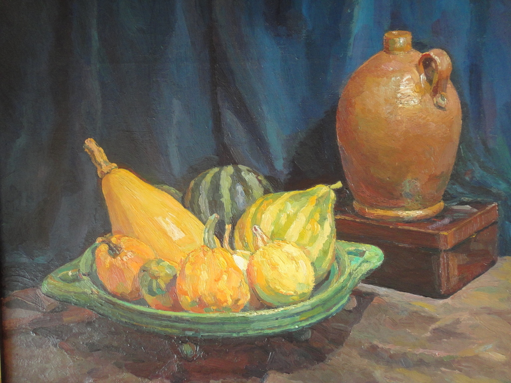 Leny IJserinkhuijsen - Leny IJserinkhuijsen (1923-2003), olieverf op doek, stilleven met o.a. pompoenen kopen? Bied vanaf 1!