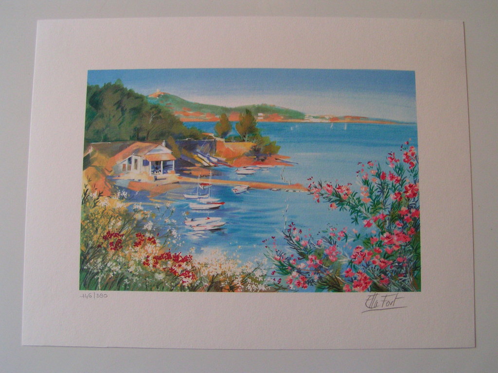 Ella Fort "De Zuid Franse kust met een haventje" - Litho 146/390 en gesineerd kopen? Bied vanaf 15!