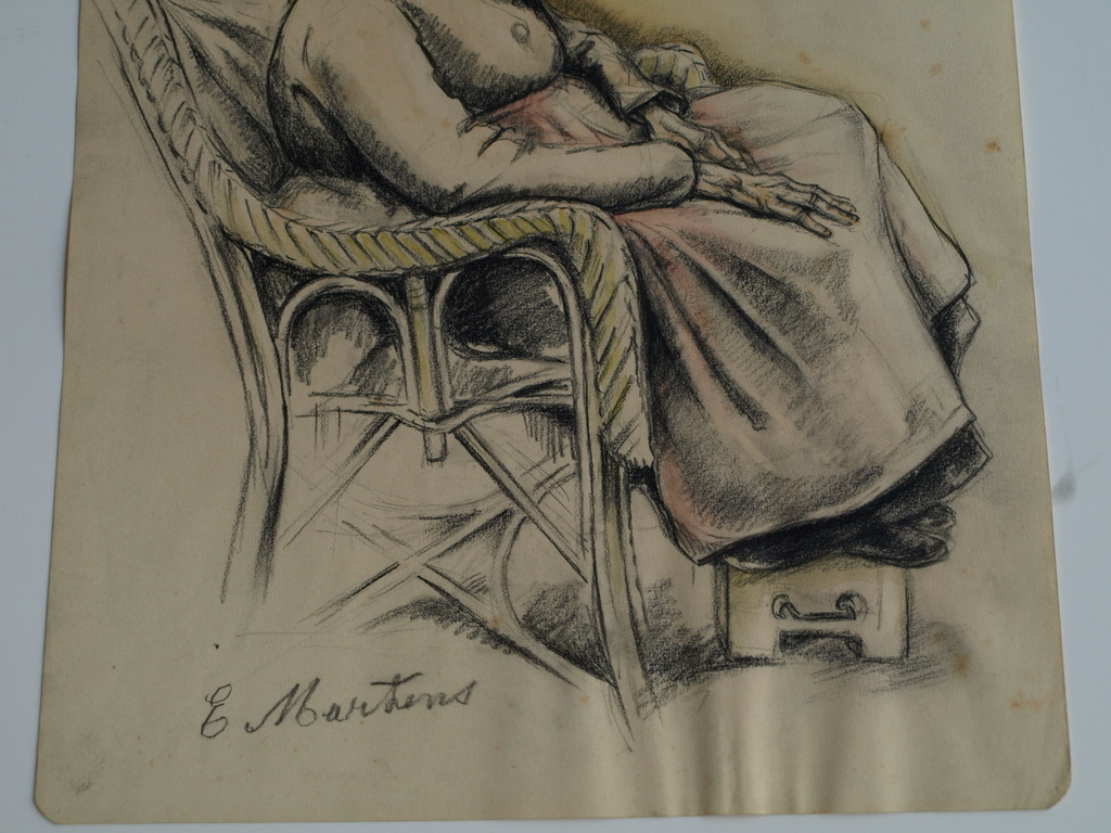 Onbekend : Tekening , Portret oude vrouw – ca 1920  kopen? Bied vanaf 1!