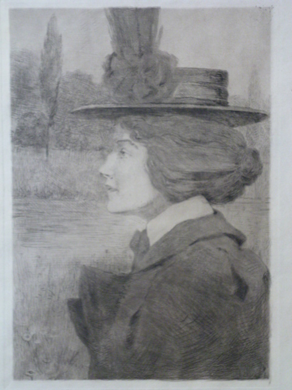Jos Posenaer ets Dame met hoed Verkocht Kunstveiling.nl
