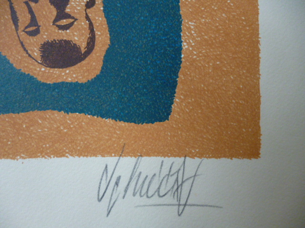 Yargo de Lucca - kleurenlitho - Vijf personen aan tafel kopen? Bied vanaf 25!