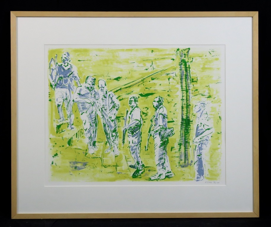 Rob Birza: Zeefdruk, Soldiers in a dammaged house - Ingelijst sold for € 50!