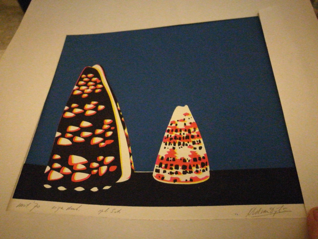 Ad van Dijk: zeefdruk (?), schelpen kopen? Bied vanaf 20!