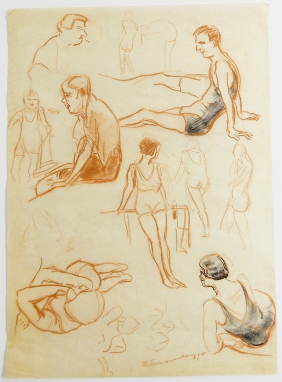 Dirk Smorenberg (1883-1960) - Roodkrijt - Badgasten Loosdrechtse Plassen - 1928 kopen? Bied vanaf 1!