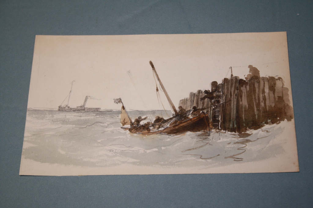 GL KIERS  --   AANMEREN biJ KADE - AQUAREL verkocht voor € 50!