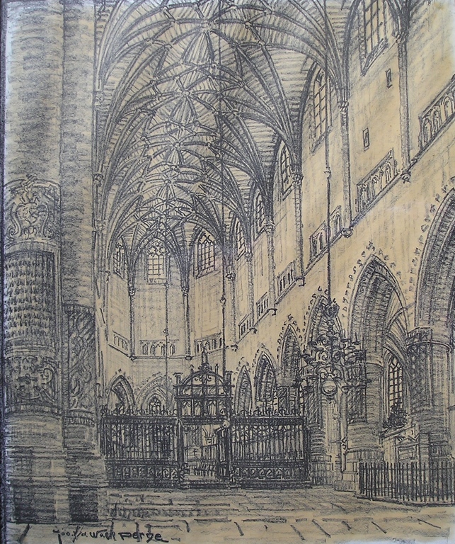 Jos van de Wall Perne (1877-1941) grafiek Interieur van St. Bavokerk Haarlem  verkocht voor € 35!