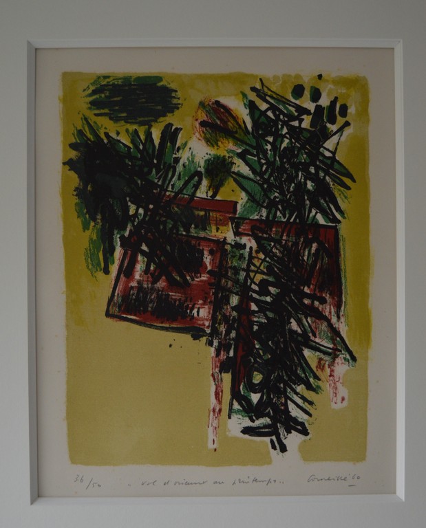 Corneille: Kleurenlitho, Vol d'oiseaux au printemps - 1960 - ingelijst kopen? Bied vanaf 345!