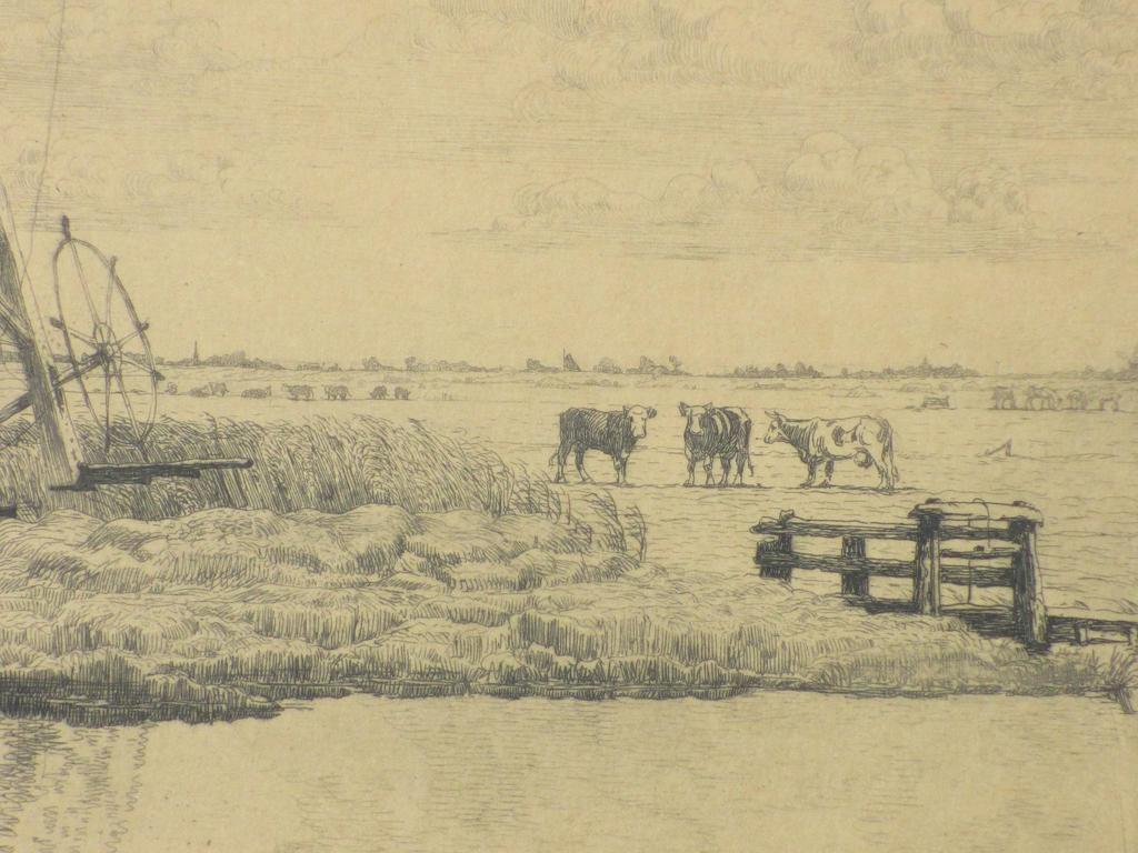 Maurits van der Valk, Molen in puur Hollands landschap, Ets kopen? Bied vanaf 35!