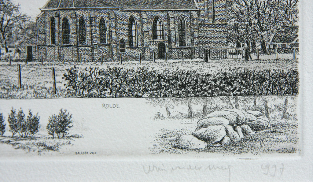 Wim van der Meij, ets, kerk Rolde en Balloër Veld kopen? Bied vanaf 45!