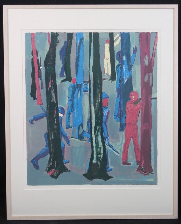 Hans Ebeling Koning: Zeefdruk, Bos links - Ingelijst (groot) kopen? Bied vanaf 20!