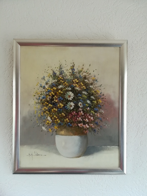 B.H. Slotman: olieverf op linnen: Stilleven van een vaas bloemen kopen? Bied vanaf 100!