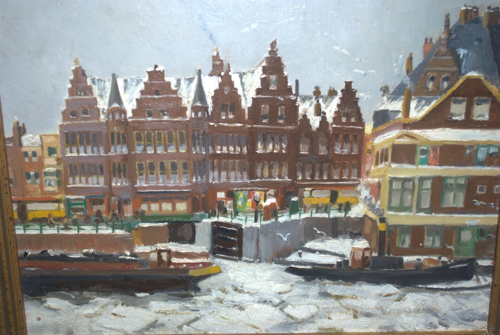 Amsterdam, winter op de gracht - olieverf - ingelijst kopen? Bied vanaf 35!