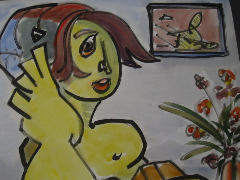 Suriname expressionist Quintus Jan Telting 1931-2003 "naakt met bloemen" gesigd kopen? Bied vanaf 1!