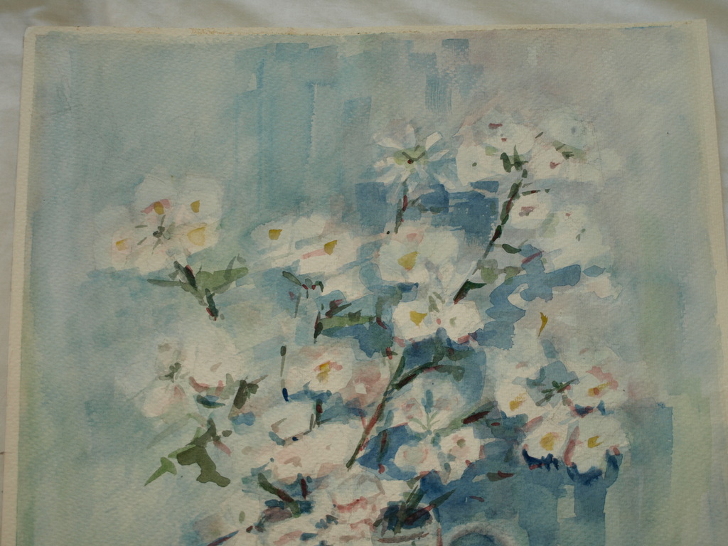 Onduidelijke signatuur / monogram : Aquarel – Vaas bloemen  – 1971 kopen? Bied vanaf 1!