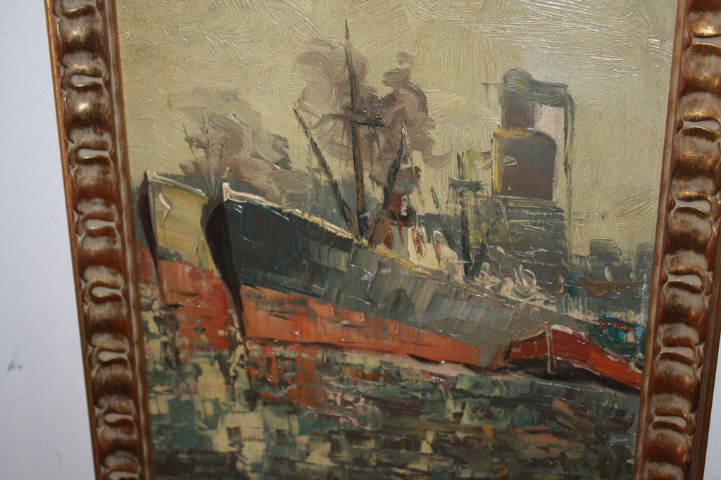 impressionisme uit de jaren 30 - OCEAAN STOMER in de HAVEN art deco lijst kopen? Bied vanaf 1!