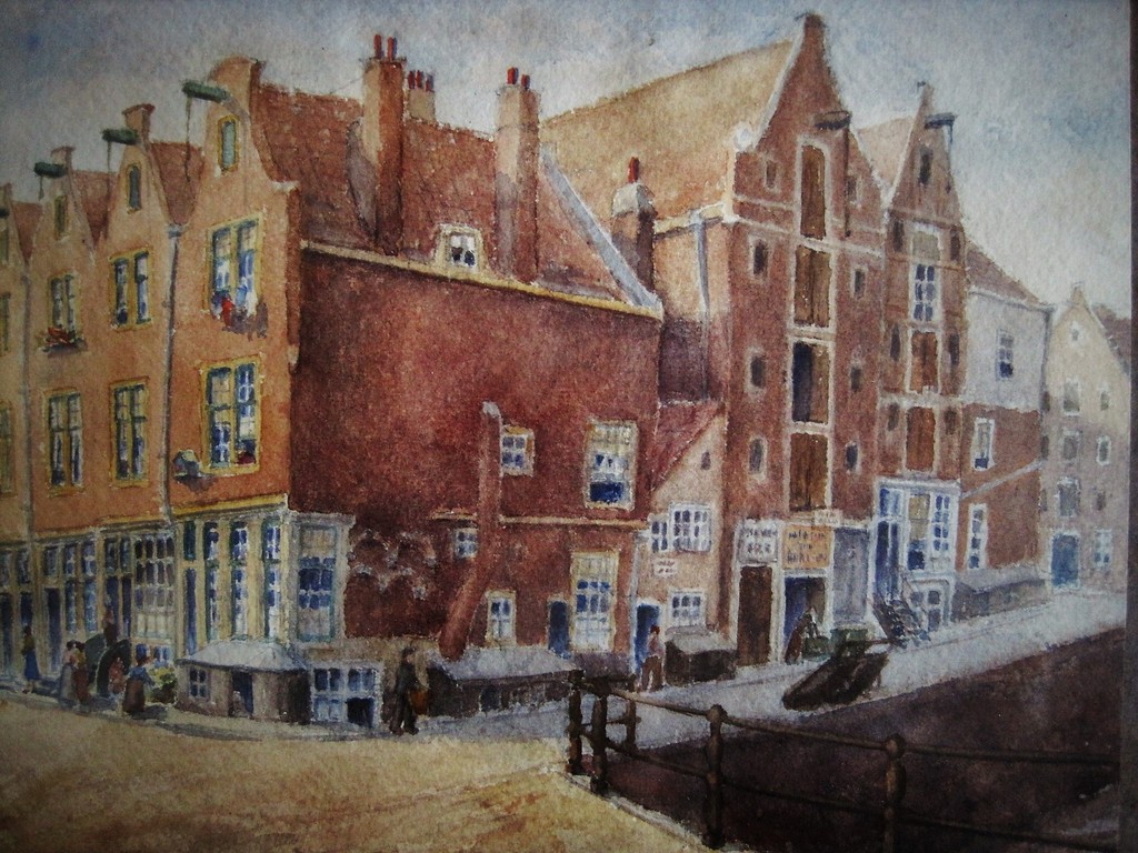 Gesigneerd Aquarel Amsterdam "Brouwersgracht hoek Prinsengracht Jordaan" ca.1920 verkocht voor € 46!