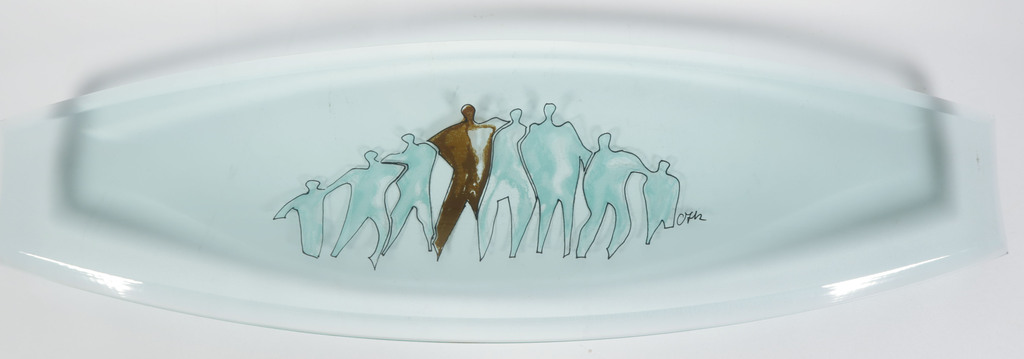 Corry Ammerlaan: Glazen schaal met twee metalen sculpturen in houten bewaarbox  kopen? Bied vanaf 1!