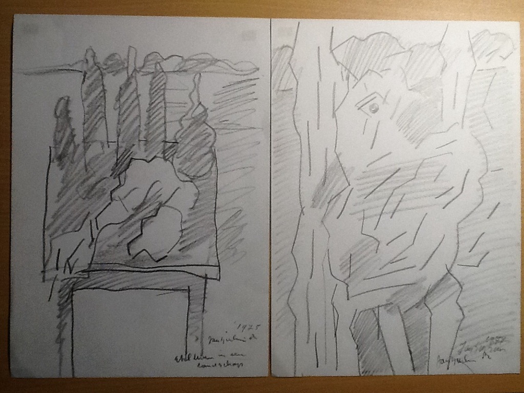 Jan Sierhuis: 2 tekeningen op papier,Stilleven in landschap, Dier in landschap. kopen? Bied vanaf 75!