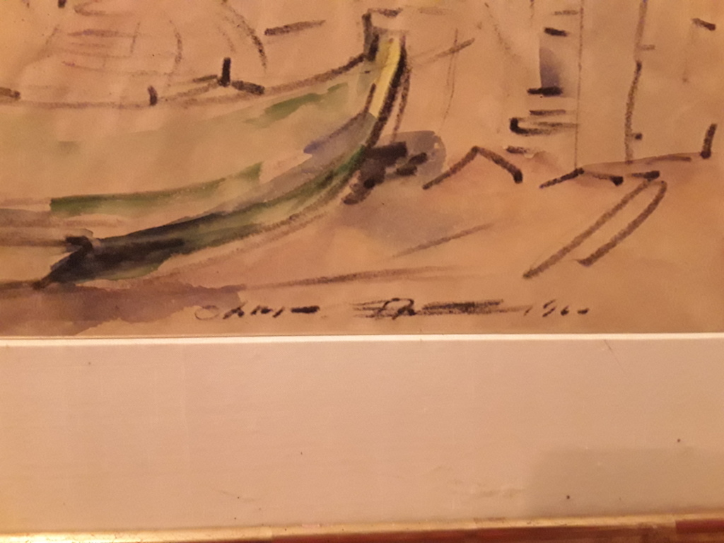 Wim Bosma tekening/aquarel.,,haventje in Frankrijk. kopen? Bied vanaf 20!