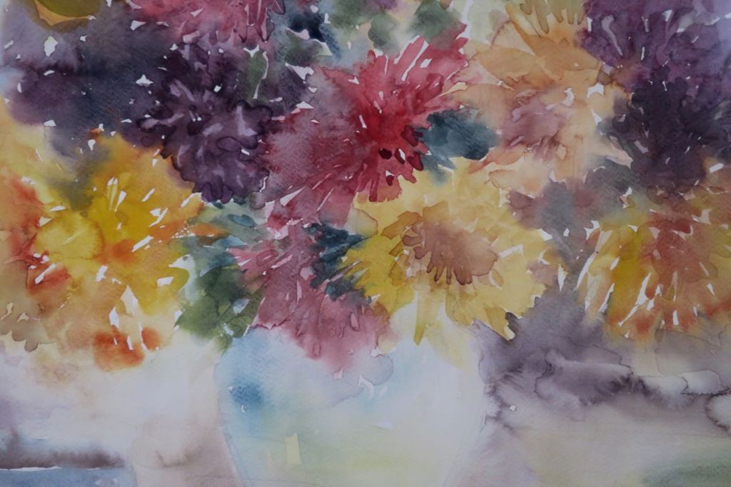 Anneke Witte: Aquarel, Dahlia's - Ingelijst kopen? Bied vanaf 20!