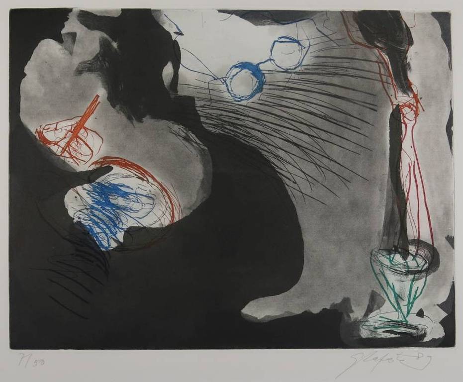 Ger Lataster: Ets en aquatint, Abstracte compositie verkocht voor € 120!