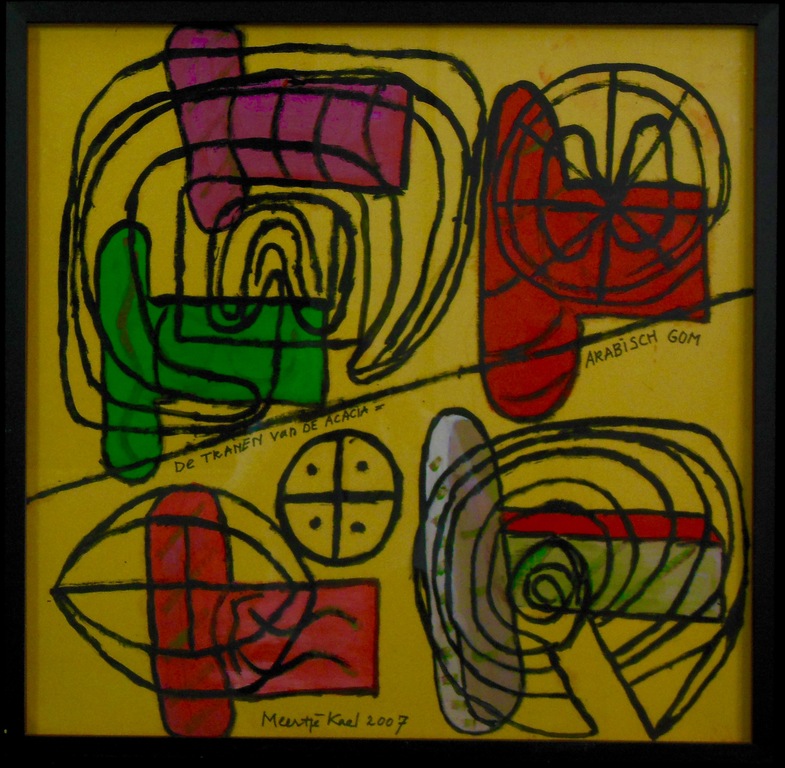 Meertje Kaal: Acryl op papier, De tranen van de acacia, Arabisch gom - Ingelijst verkocht voor € 50!